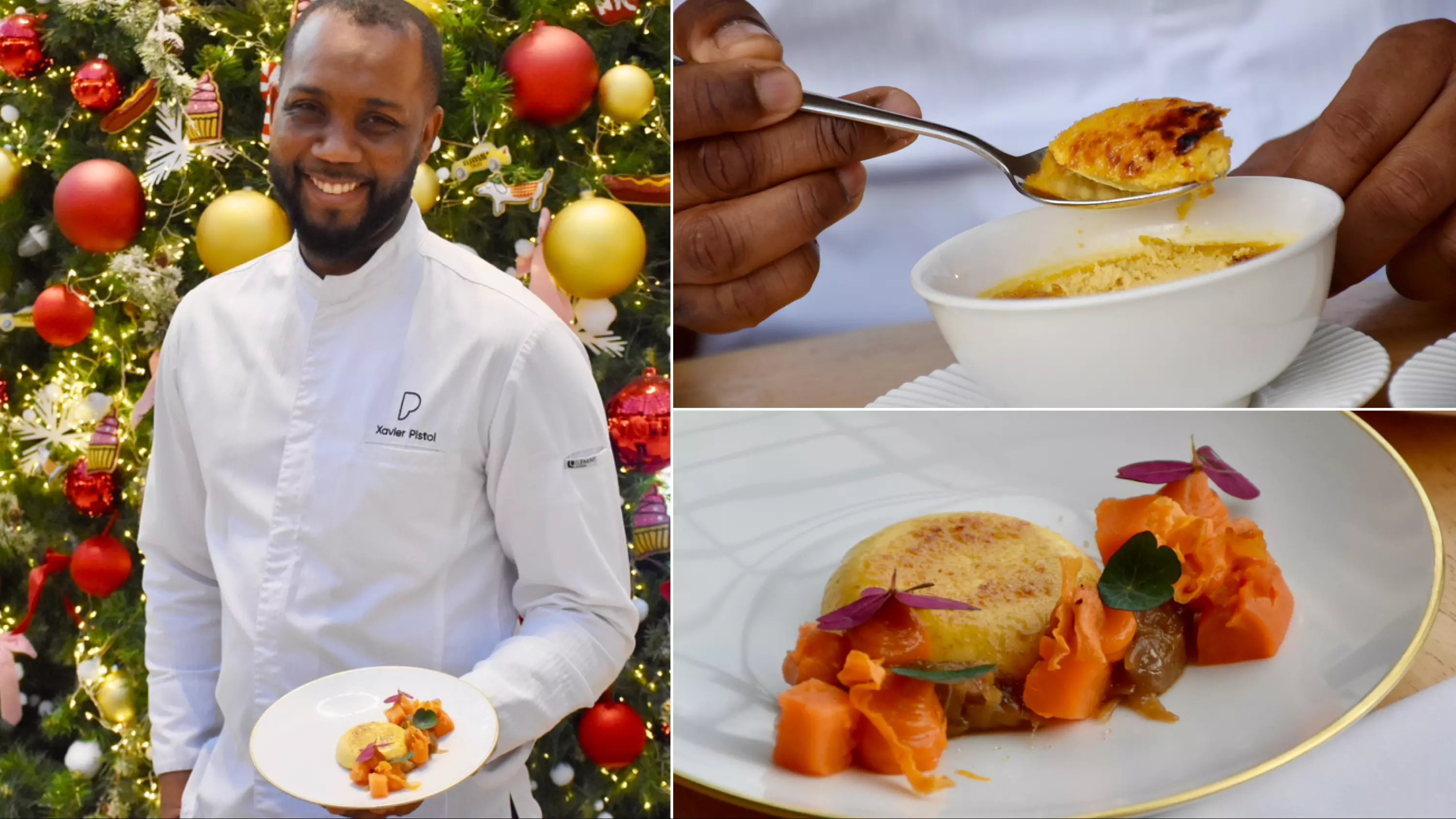 Dans les cuisines du « Bleu coupole » au Printemps à Paris, le chef guadeloupéen Xavier Pistol nous livre sa recette de crème brûlée au foie gras et à la patate douce pour les fêtes