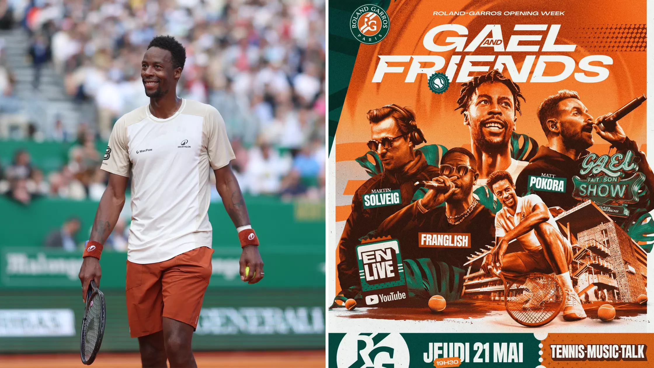 Roland Garros 2026&nbsp;: Sport et musique à la soirée d’hommage «&nbsp;Gaël Monfils and Friends&nbsp;» dédiée au tennisman antillais pour son vingtième et dernier Roland-Garros